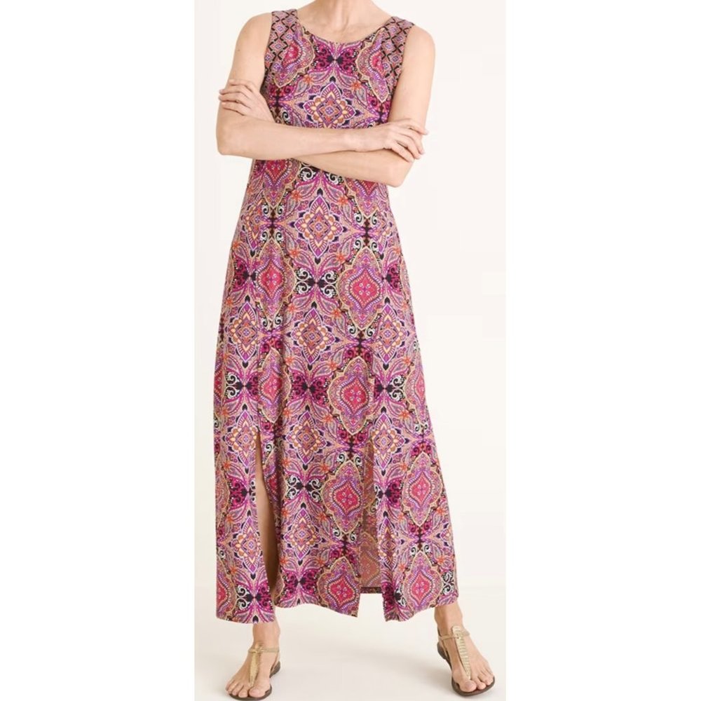 Chico's Pink and Purple Patterned Maxi Dress